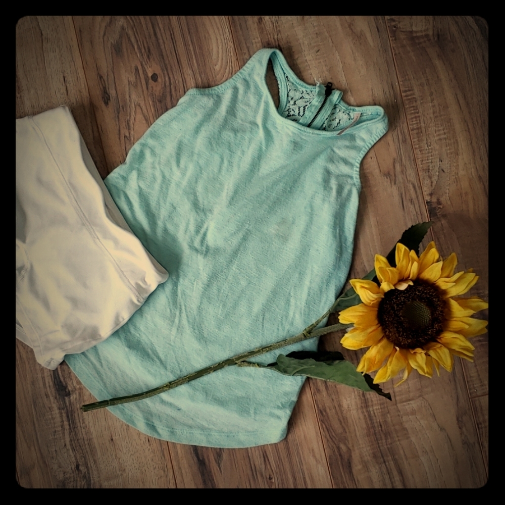 Light blue girls tank top lace back